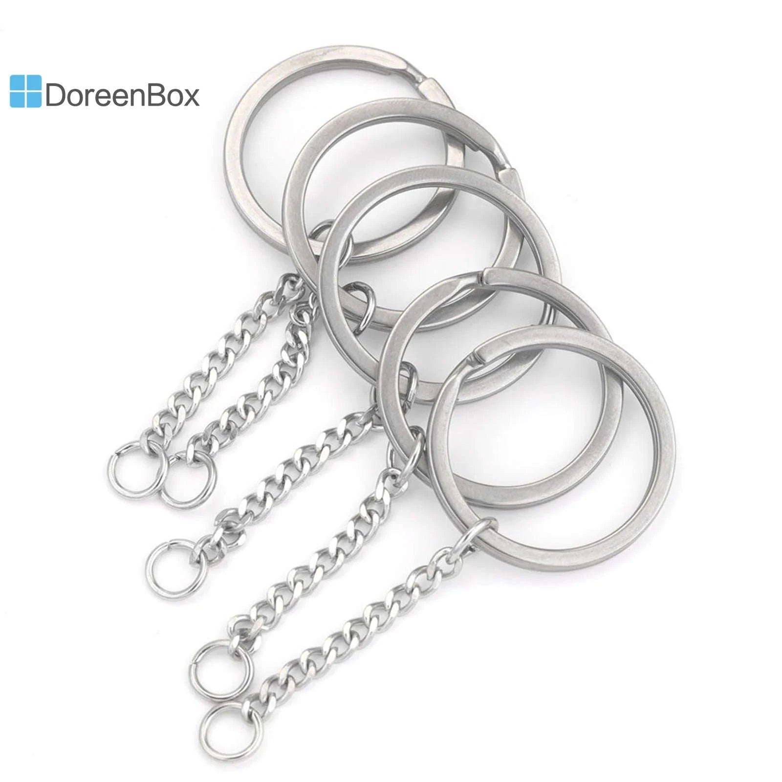 304 Stainless Steel Silver Round Keychain Rings, 30mm, 5pcs-Style3 / 30mm Dia.