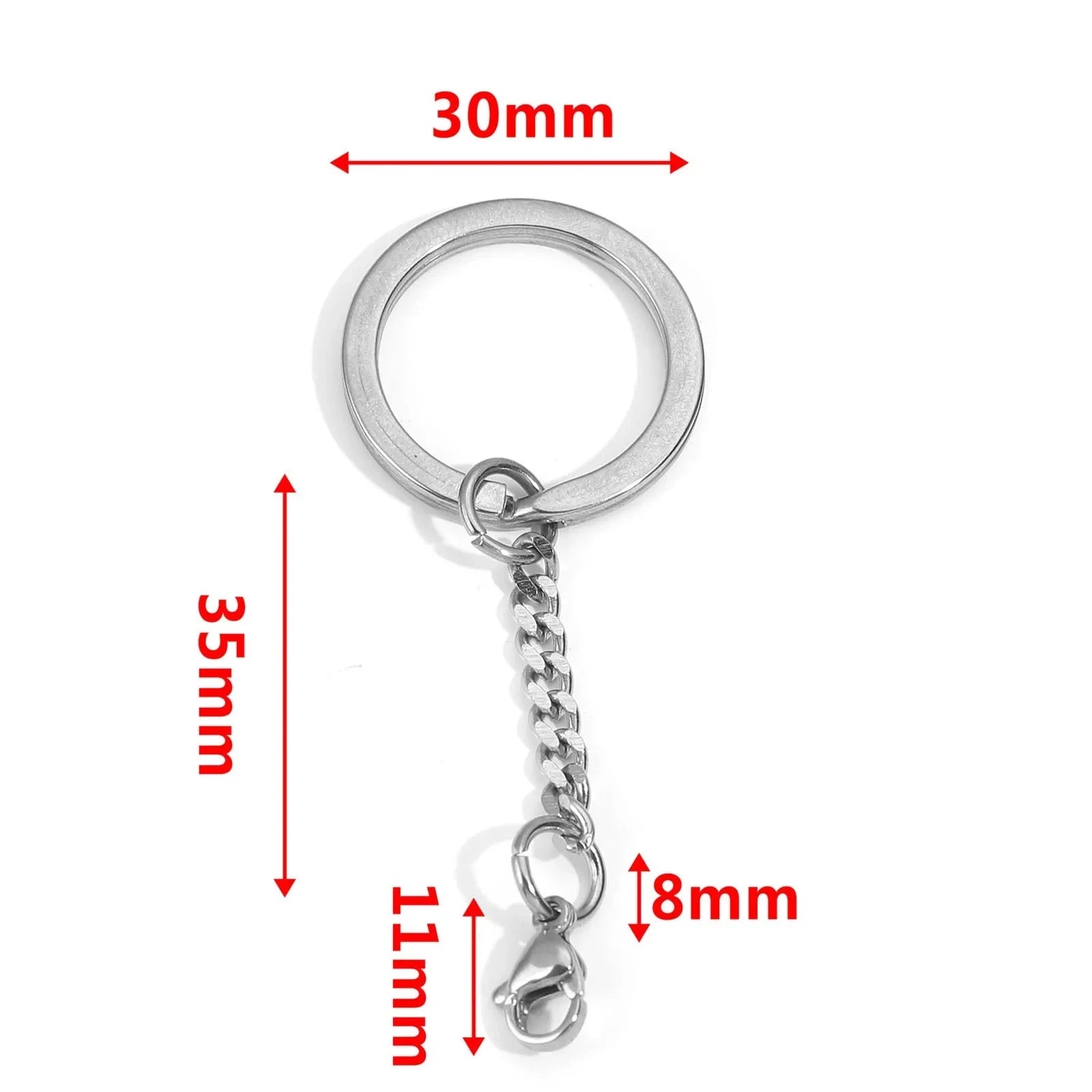 304 Stainless Steel Silver Round Keychain Rings, 30mm, 5pcs-Style3 / 30mm Dia.