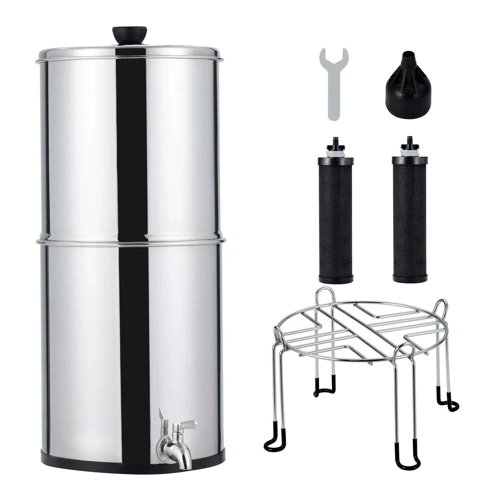 304 Stainless Steel Water Filter System with 2 Carbon Filters, 2.25 Gallon-Silver / United States