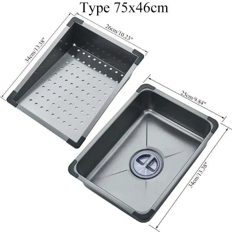 304 Stainless Steel Waterfall Kitchen Sink with Digital Display Faucet Set-Black 75x45 / france