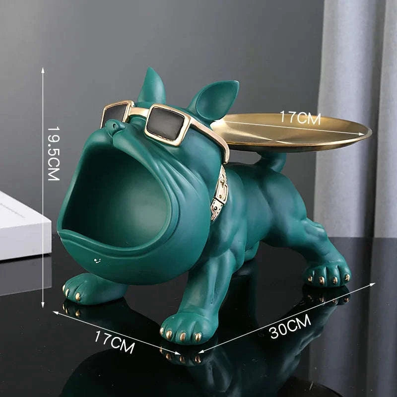 30cm Bulldog Dog Storage Box Resin Figurine Organizer-D