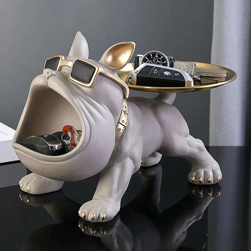 30cm Bulldog Dog Storage Box Resin Figurine Organizer-D