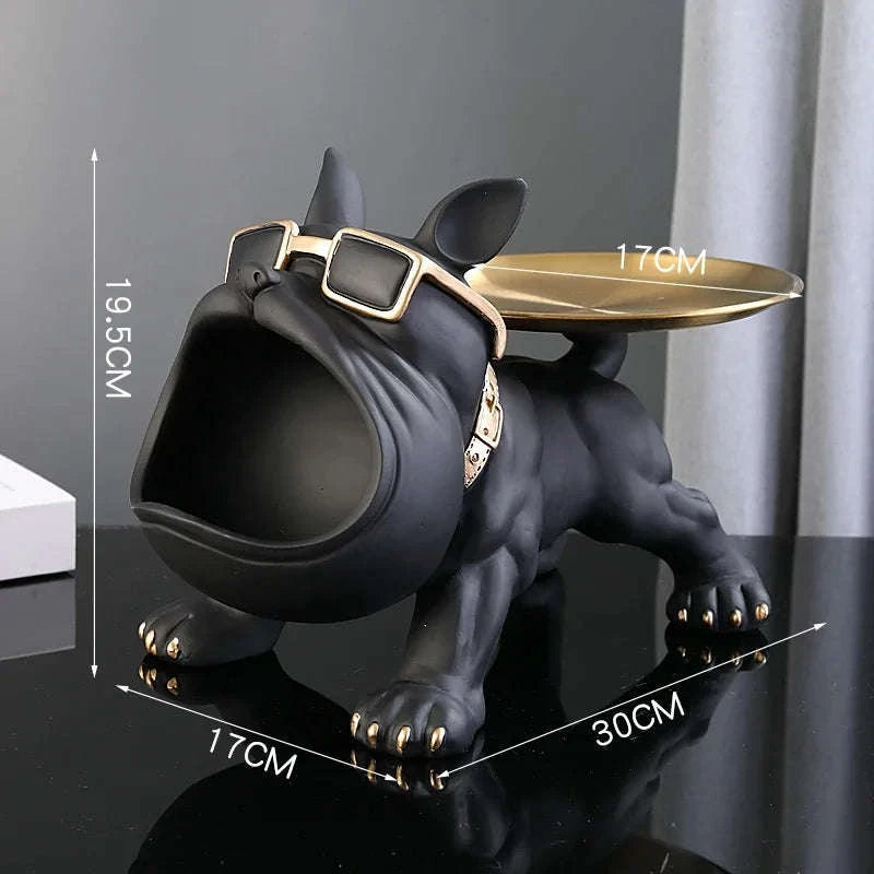 30cm Bulldog Dog Storage Box Resin Figurine Organizer-D
