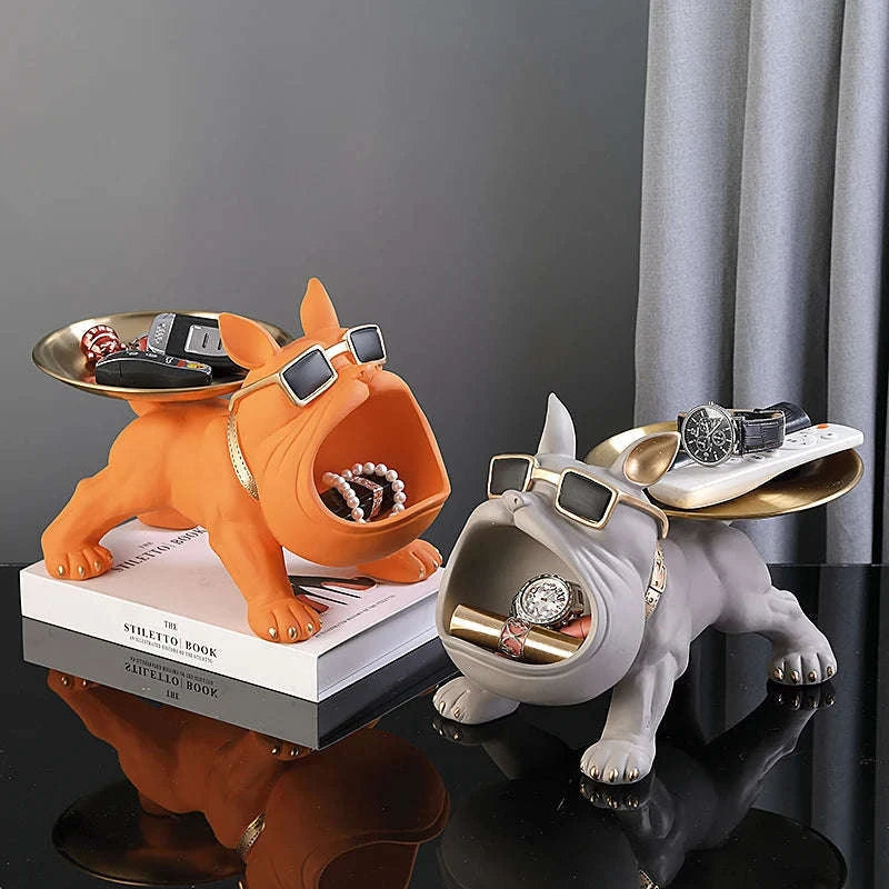 30cm Bulldog Dog Storage Box Resin Figurine Organizer-D