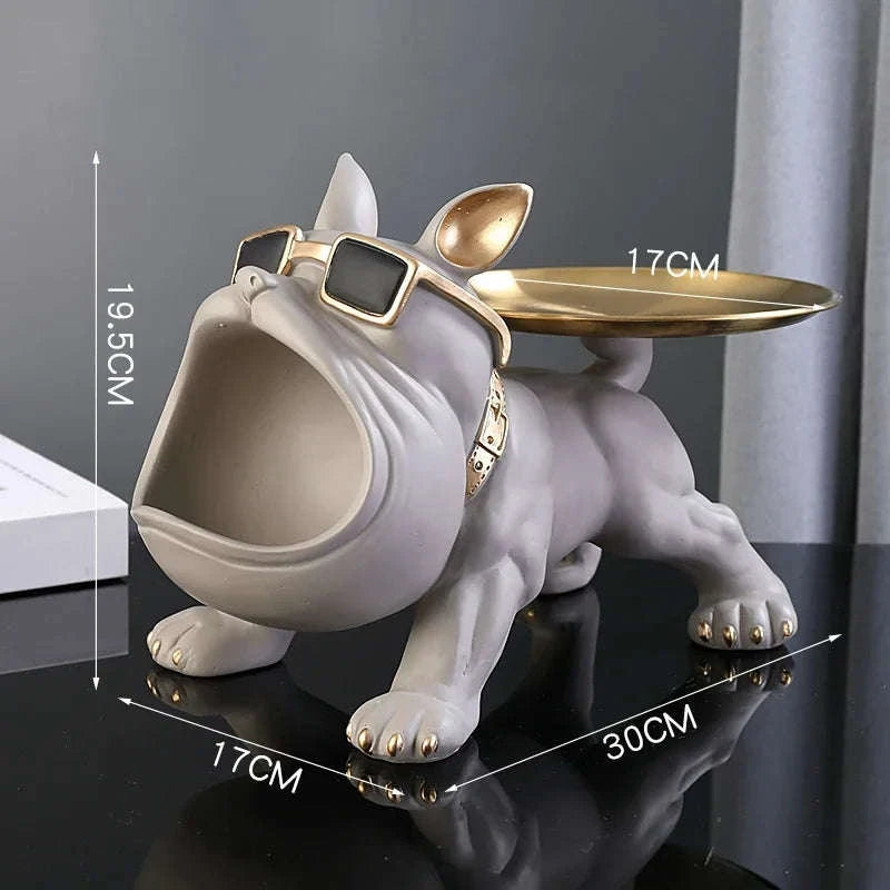 30cm Bulldog Dog Storage Box Resin Figurine Organizer-D
