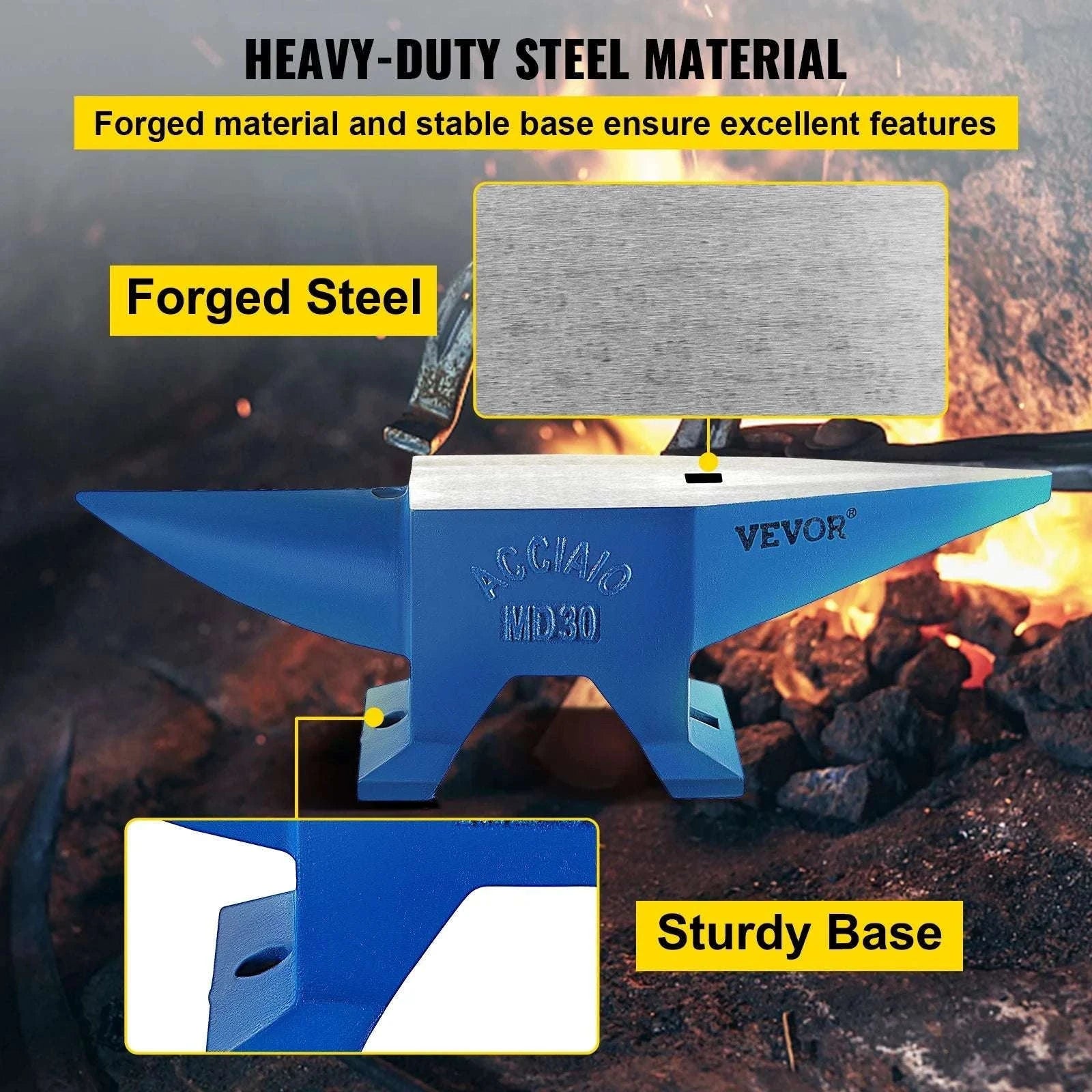 30kg Steel Blacksmith Anvil with Dual Horns & Hardy Hole-spain