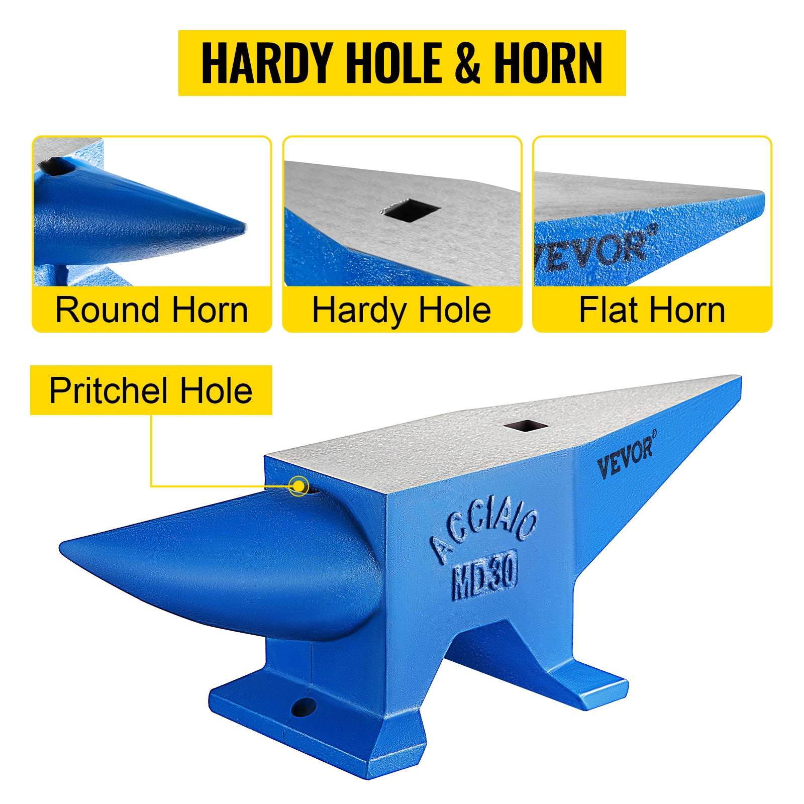 30kg Steel Blacksmith Anvil with Dual Horns & Hardy Hole-spain