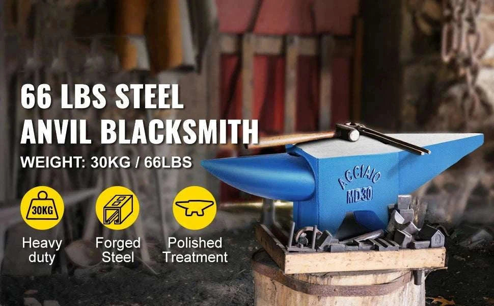 30kg Steel Blacksmith Anvil with Dual Horns & Hardy Hole-spain