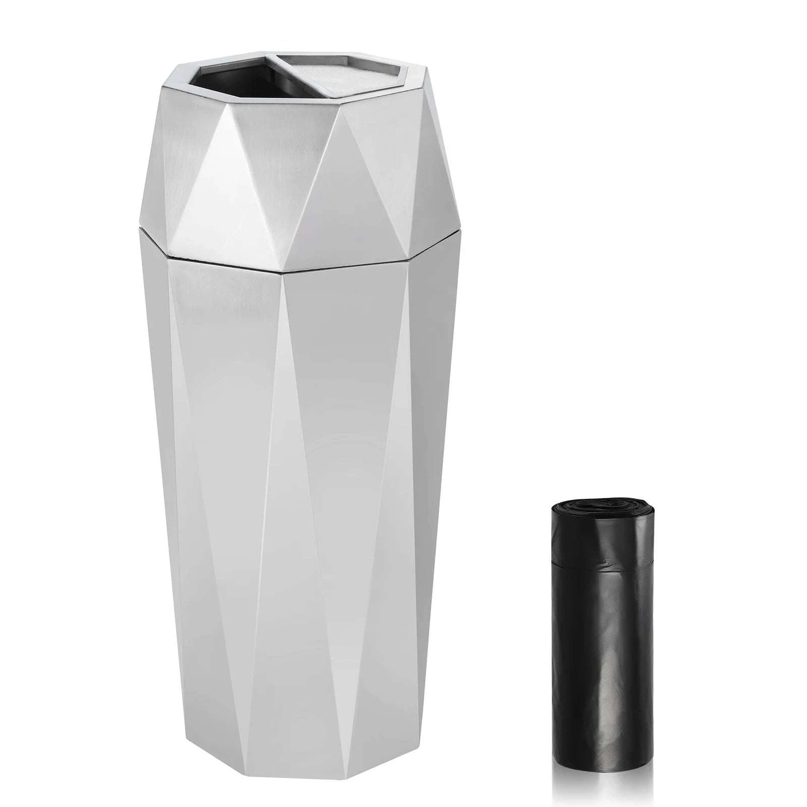 30L Diamond Style Stainless Steel Trash Can with Ashtray Lid-Black Imitation Marb / 300x300x700mm / United States