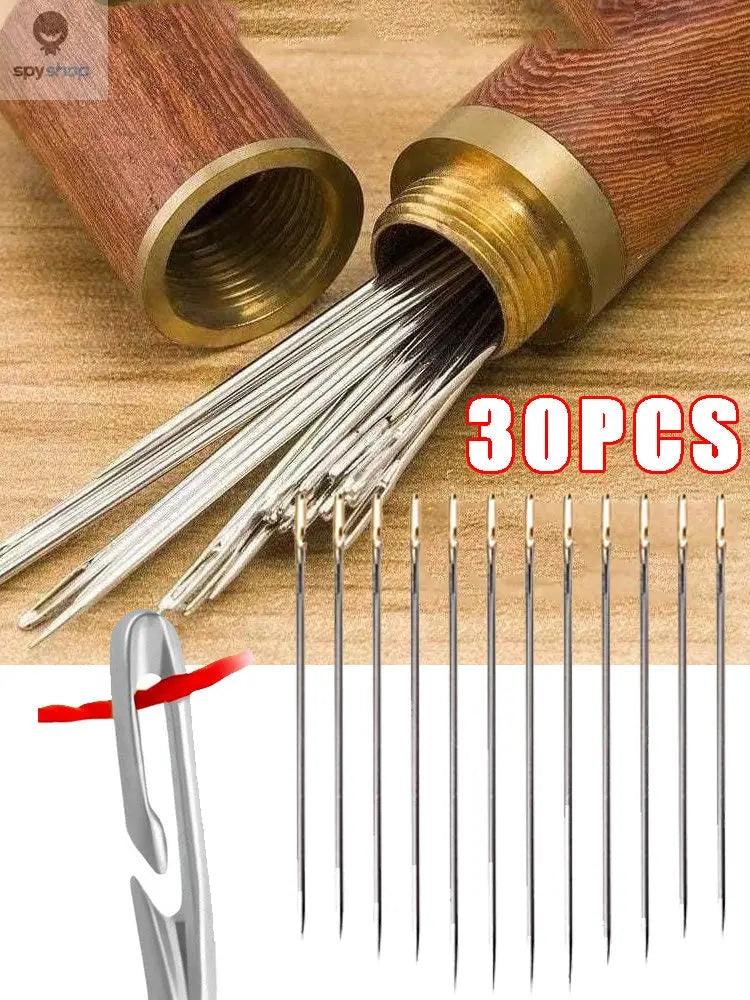 30pcs Blind Sewing Needle Elderly Stainless Steel Quick Automatic Self-Threading Needle Stitching Pins DIY Punch Needle Threader Spy-shop.com