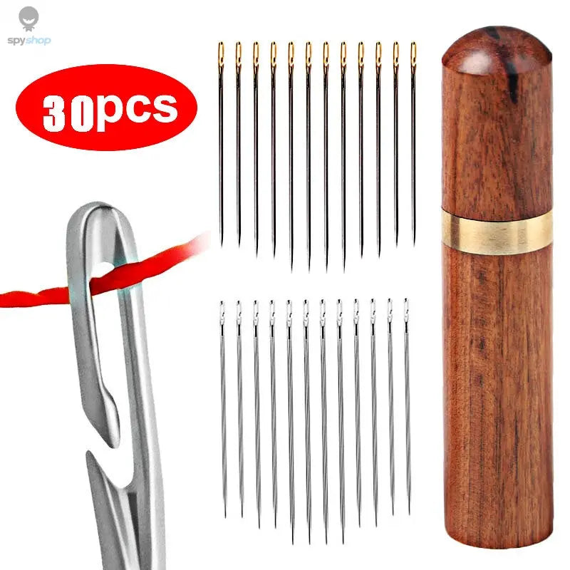 30pcs Blind Sewing Needle Elderly Stainless Steel Quick Automatic Self-Threading Needle Stitching Pins DIY Punch Needle Threader Spy-shop.com