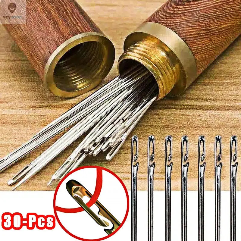 30pcs Blind Sewing Needle Elderly Stainless Steel Quick Automatic Self-Threading Needle Stitching Pins DIY Punch Needle Threader Spy-shop.com