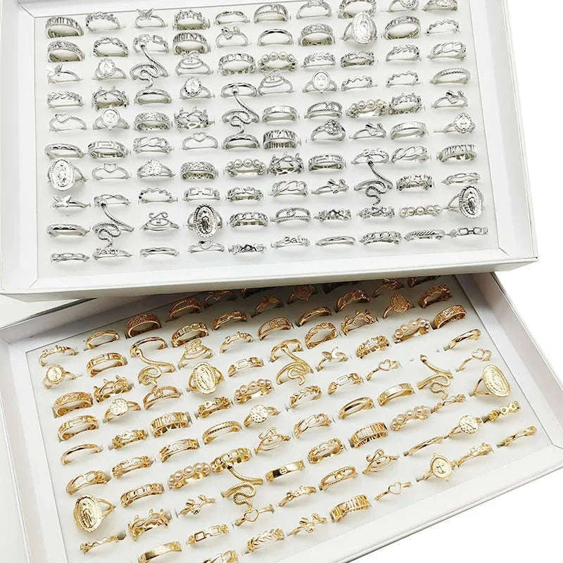 30pcs Mixed Style Ring Set – Pearl & Silver Designs-mix size(15mm-19mm) / silver color 30pcs