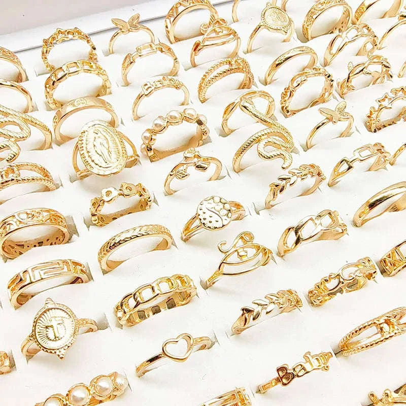 30pcs Mixed Style Ring Set – Pearl & Silver Designs-mix size(15mm-19mm) / silver color 30pcs