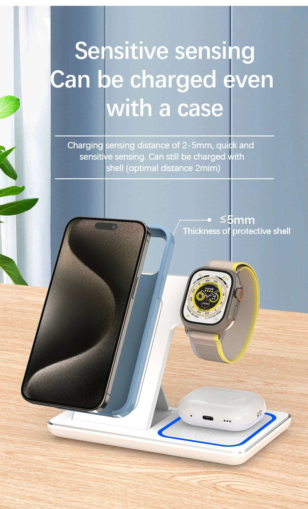 30W Fast 3 in 1 Wireless Charger Stand-black