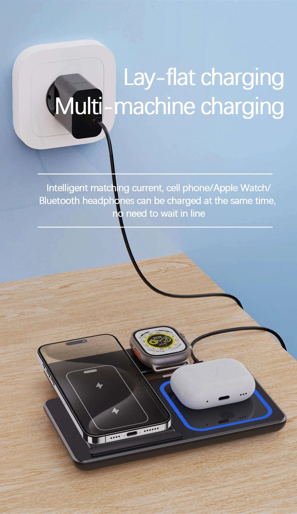 30W Fast 3 in 1 Wireless Charger Stand-black