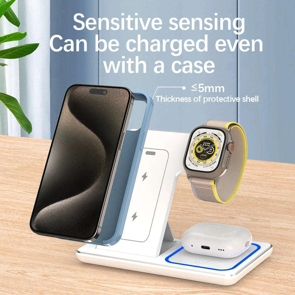 30W Fast 3 in 1 Wireless Charger Stand-black