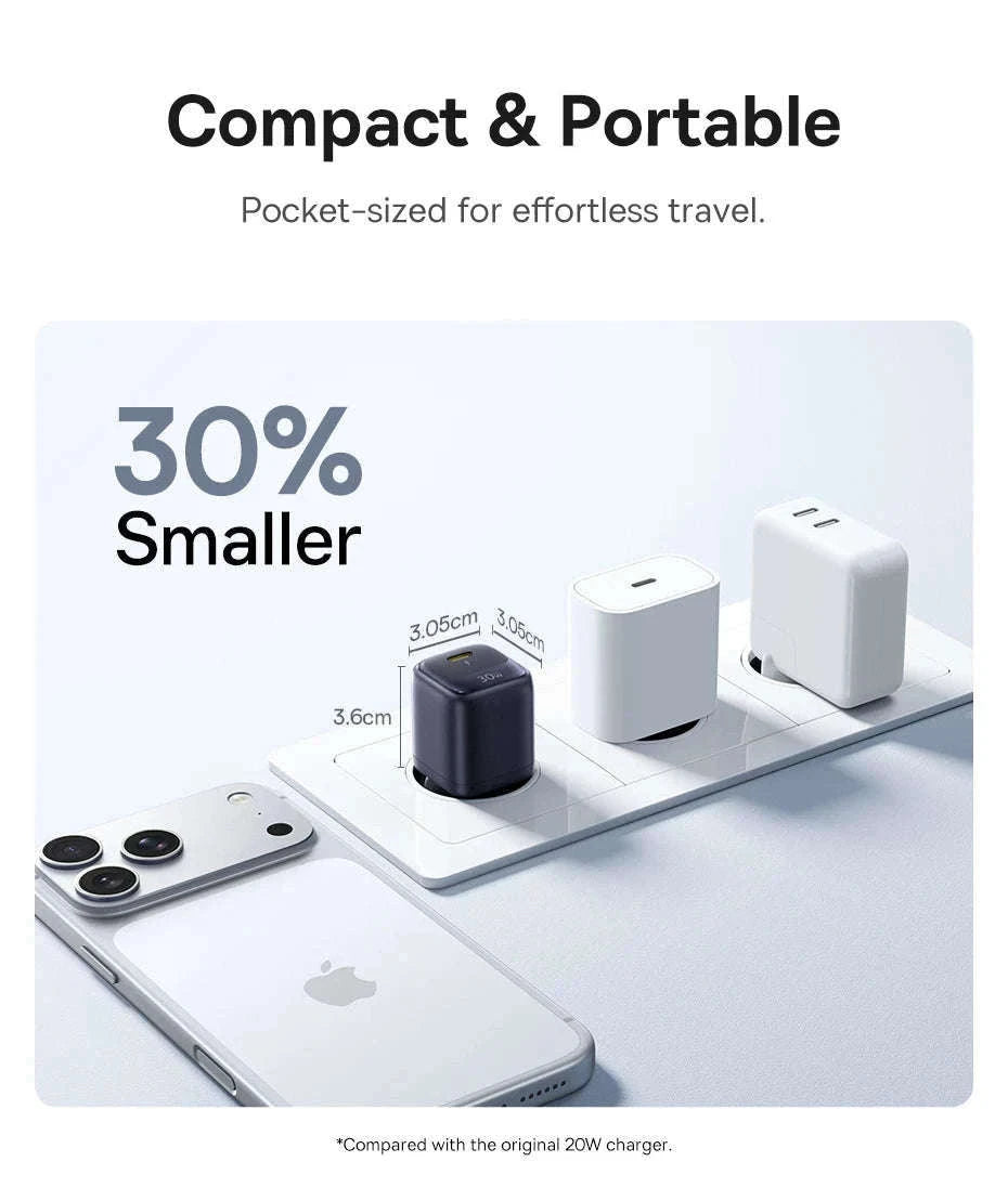 30W GaN USB-C Fast Charger PD 3.0 for iPhone & Tablets-EU Plug White