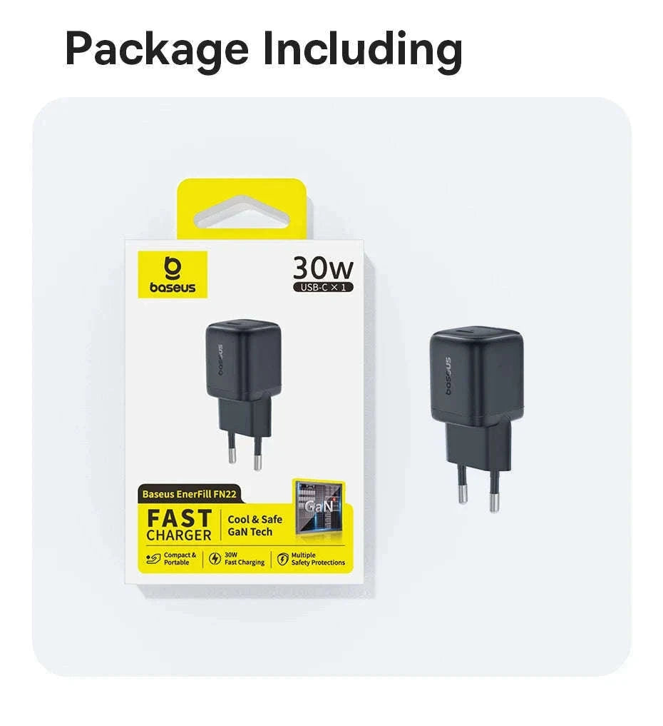 30W GaN USB-C Fast Charger PD 3.0 for iPhone & Tablets-EU Plug White
