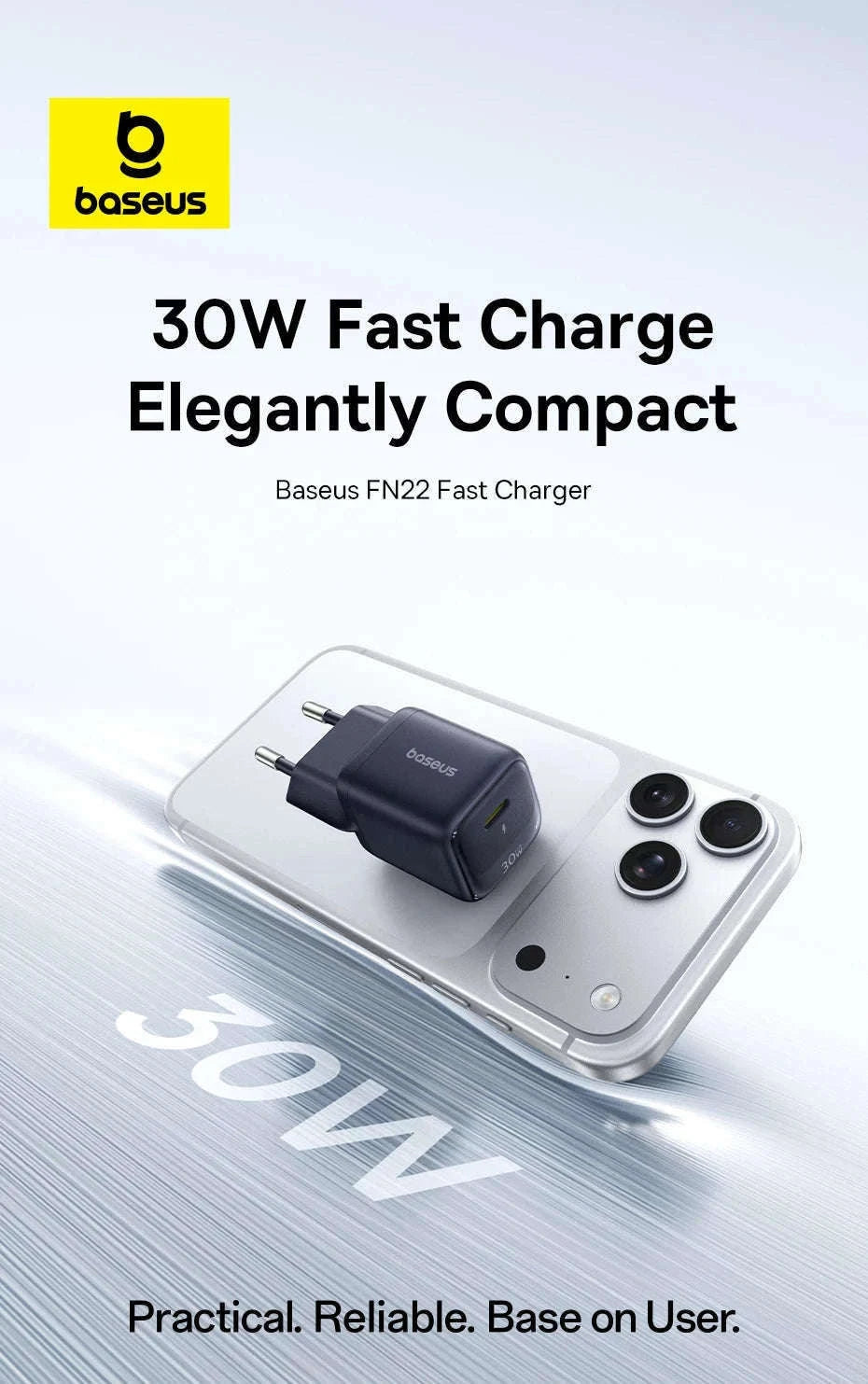30W GaN USB-C Fast Charger PD 3.0 for iPhone & Tablets-EU Plug White