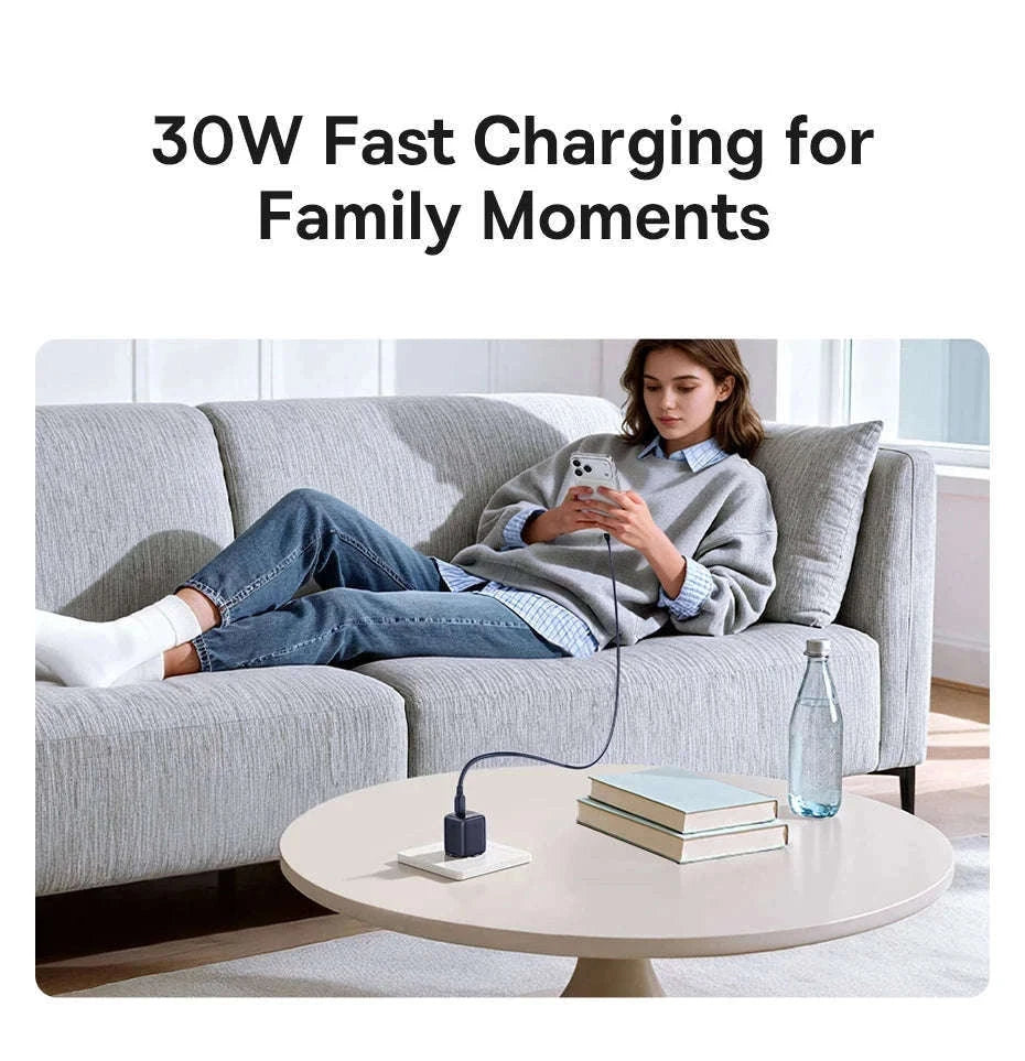 30W GaN USB-C Fast Charger PD 3.0 for iPhone & Tablets-EU Plug White