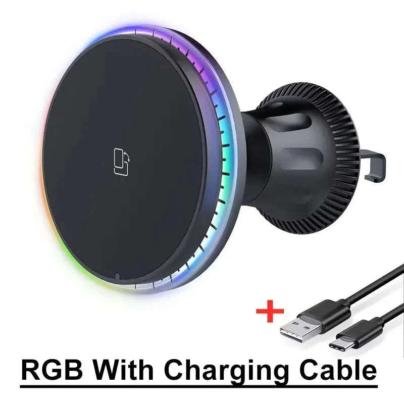 30W Magnetic Car Wireless Charger with RGB Lighting-RGB With Cable