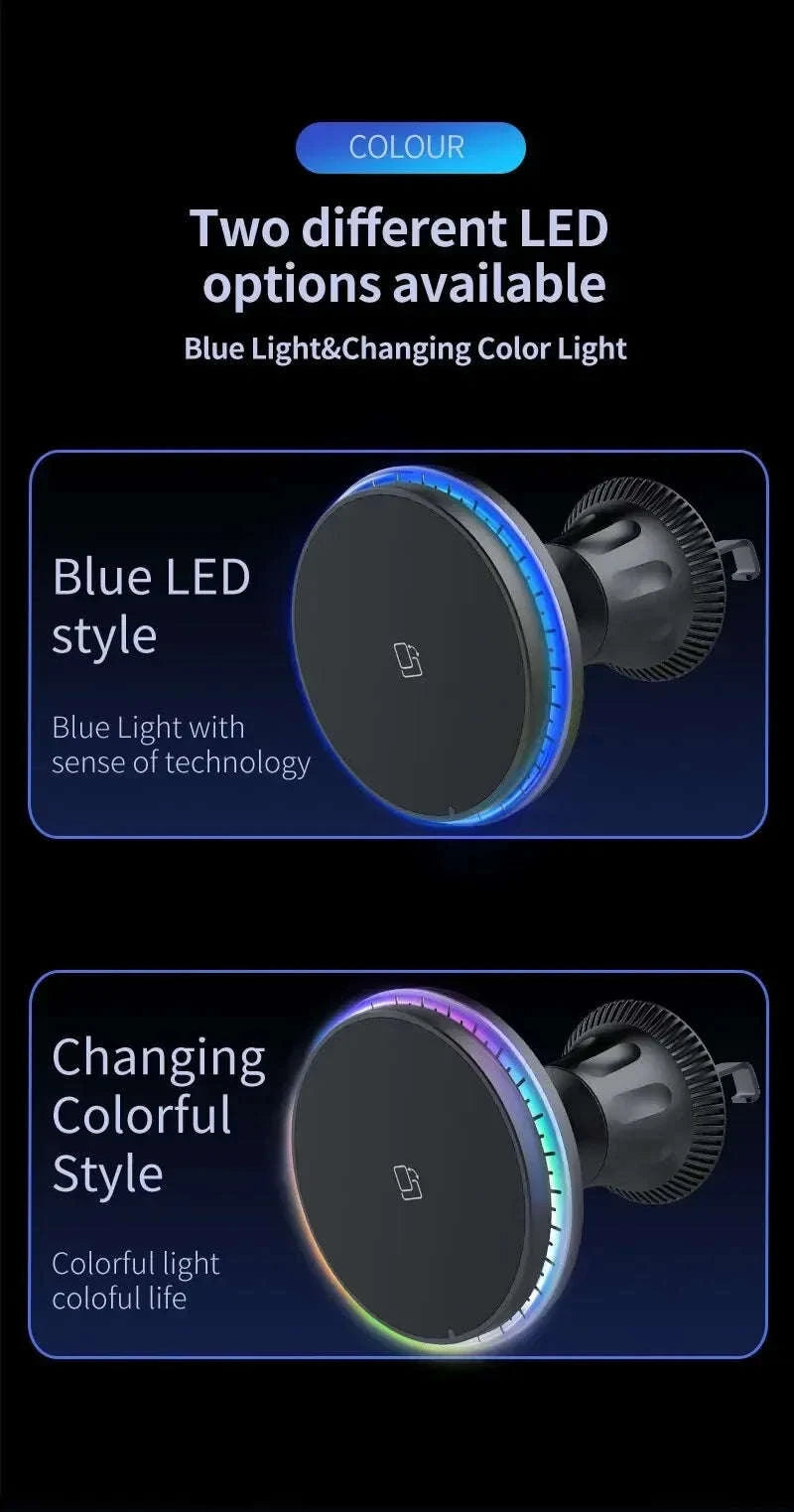 30W Magnetic Car Wireless Charger with RGB Lighting-RGB With Cable
