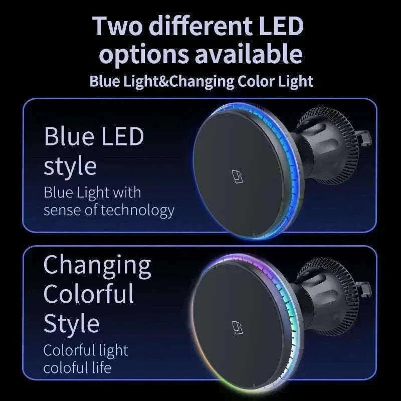 30W Magnetic Car Wireless Charger with RGB Lighting-RGB With Cable