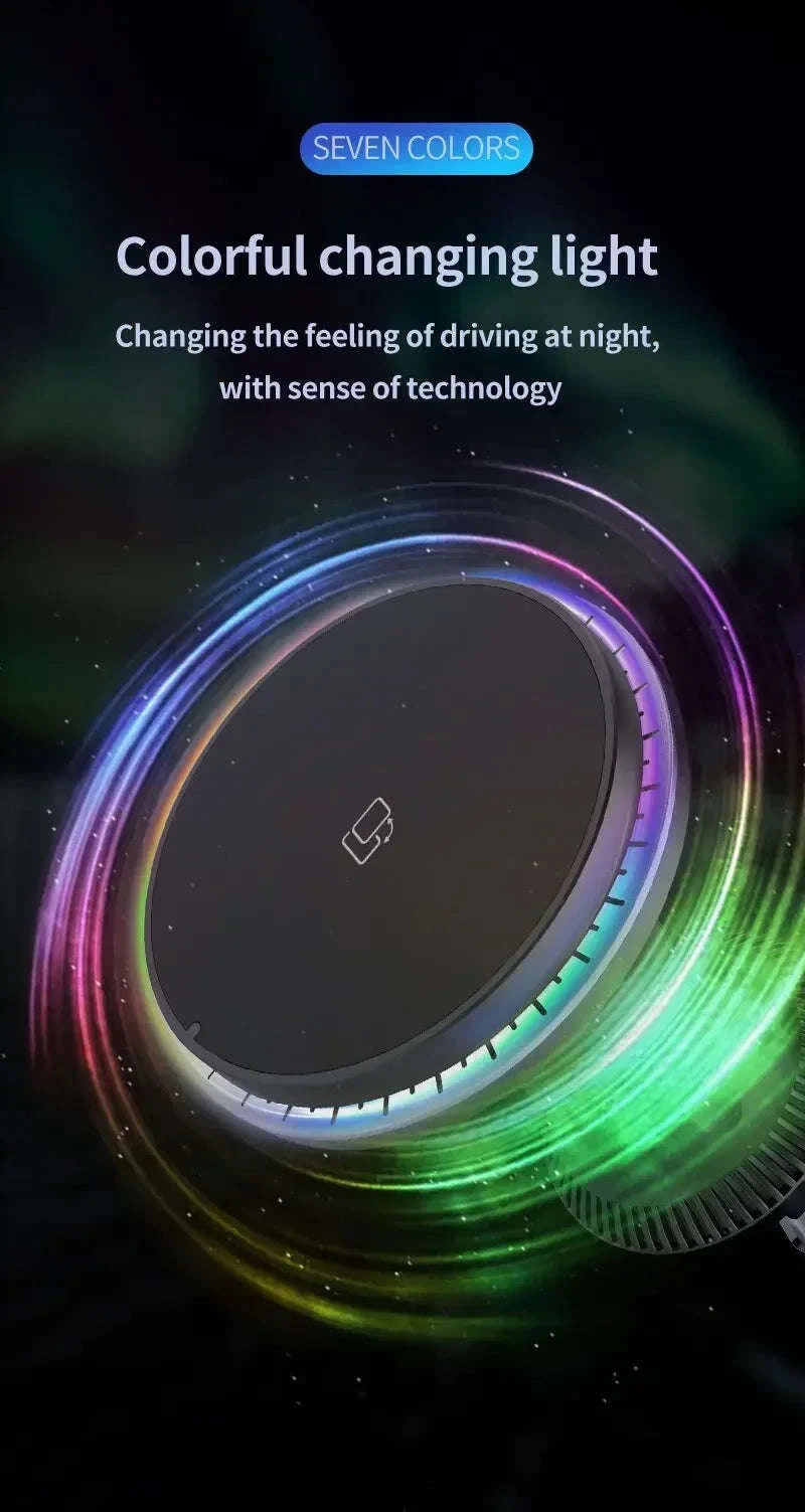 30W Magnetic Car Wireless Charger with RGB Lighting-RGB With Cable