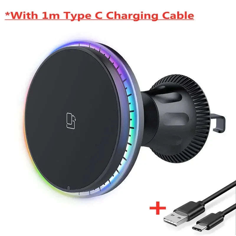 30W Magnetic Car Wireless Charger with RGB Lighting-RGB With Cable