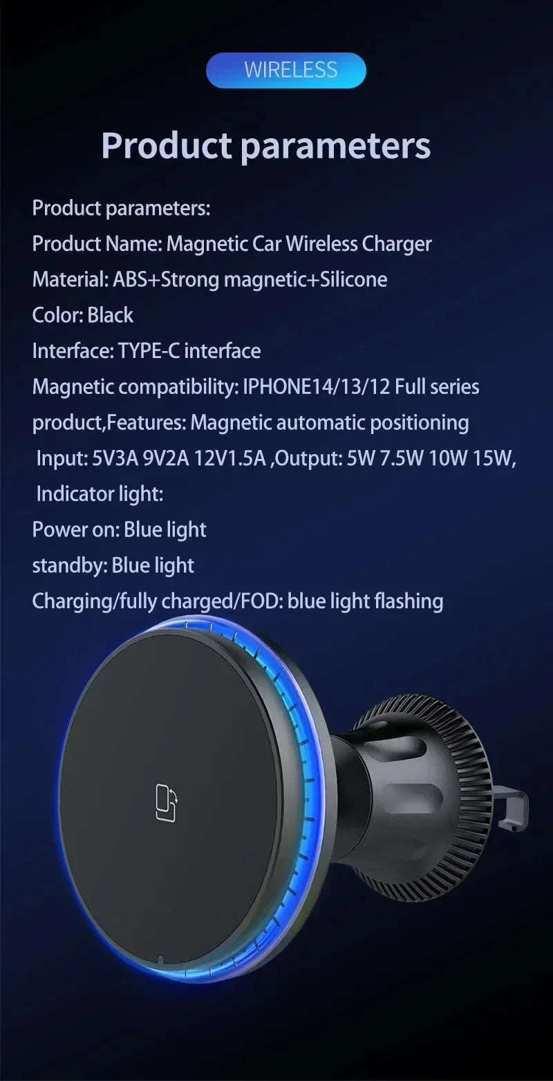 30W Magnetic Car Wireless Charger with RGB Lighting-RGB With Cable