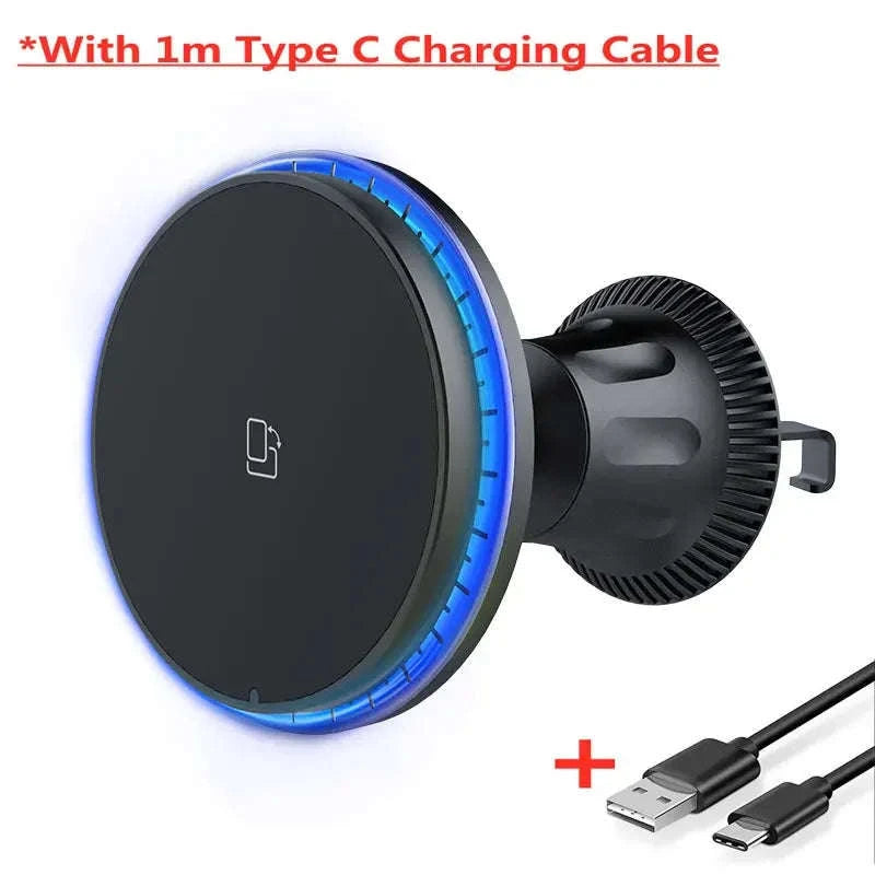 30W Magnetic Car Wireless Charger with RGB Lighting-RGB With Cable