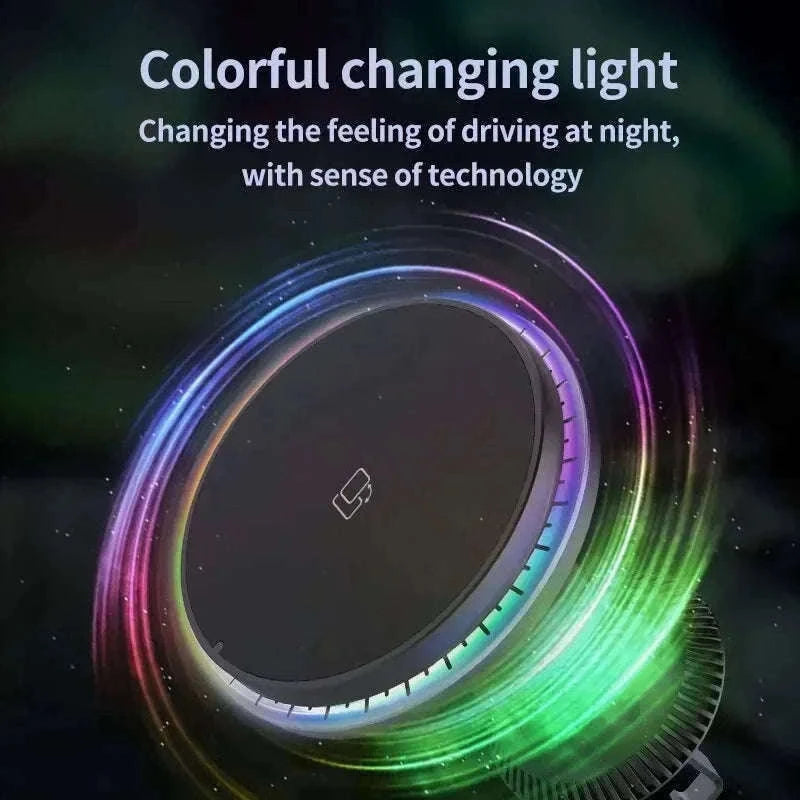 30W Magnetic Car Wireless Charger with RGB Lighting-RGB With Cable