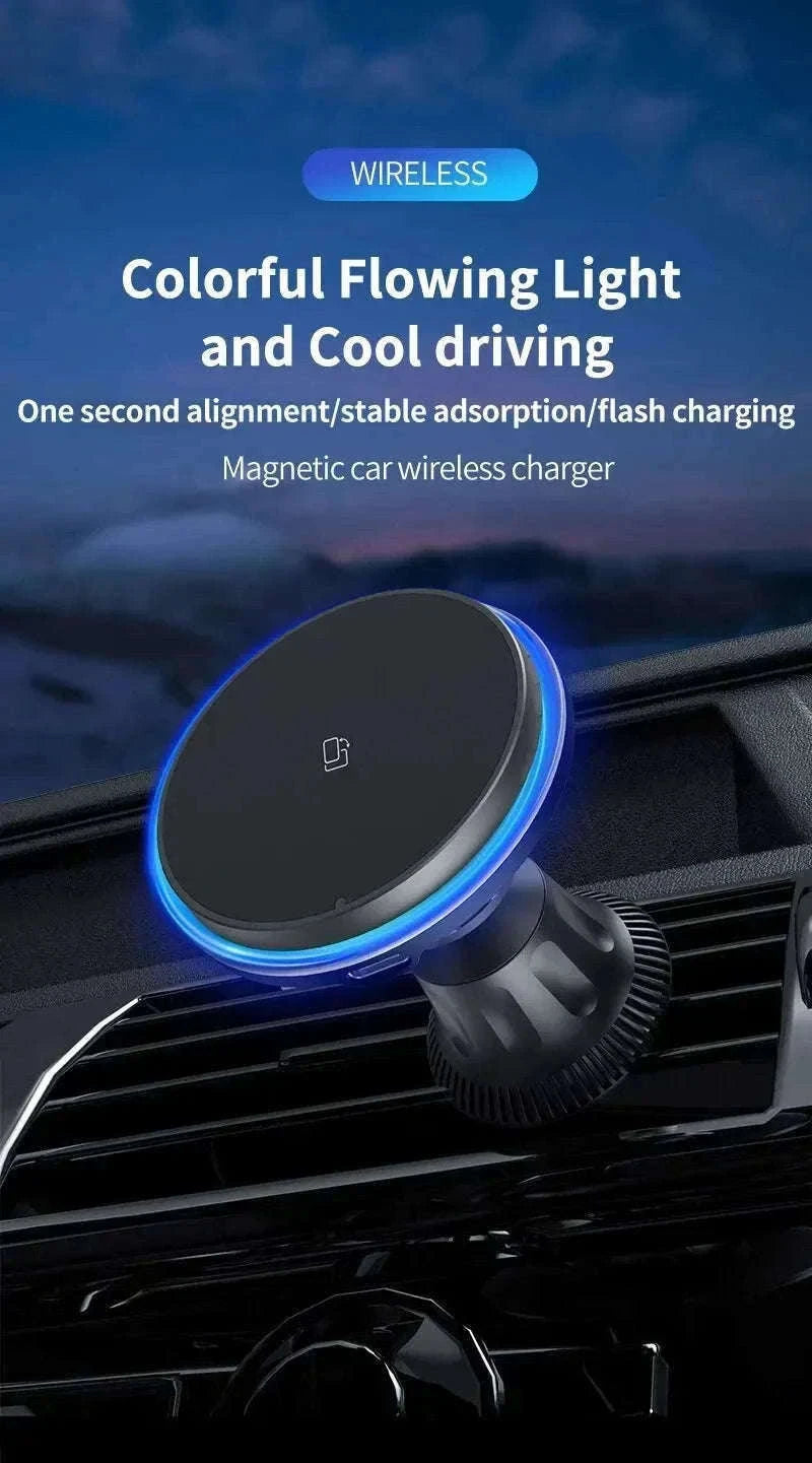 30W Magnetic Car Wireless Charger with RGB Lighting-RGB With Cable