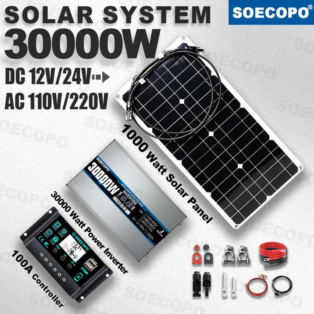 30W Solar Kit with 2200W Inverter & 100A Controller for Off-Grid Power-220V Solar Kit