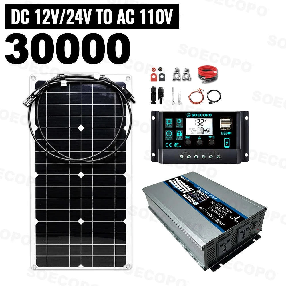 30W Solar Kit with 2200W Inverter & 100A Controller for Off-Grid Power-220V Solar Kit
