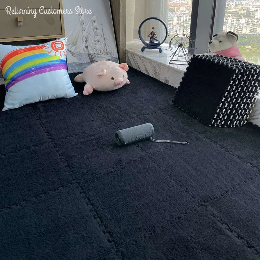 30x30cm Soft Plush Play Mat Puzzle Carpet Tiles-Dark blue / 20Pcs