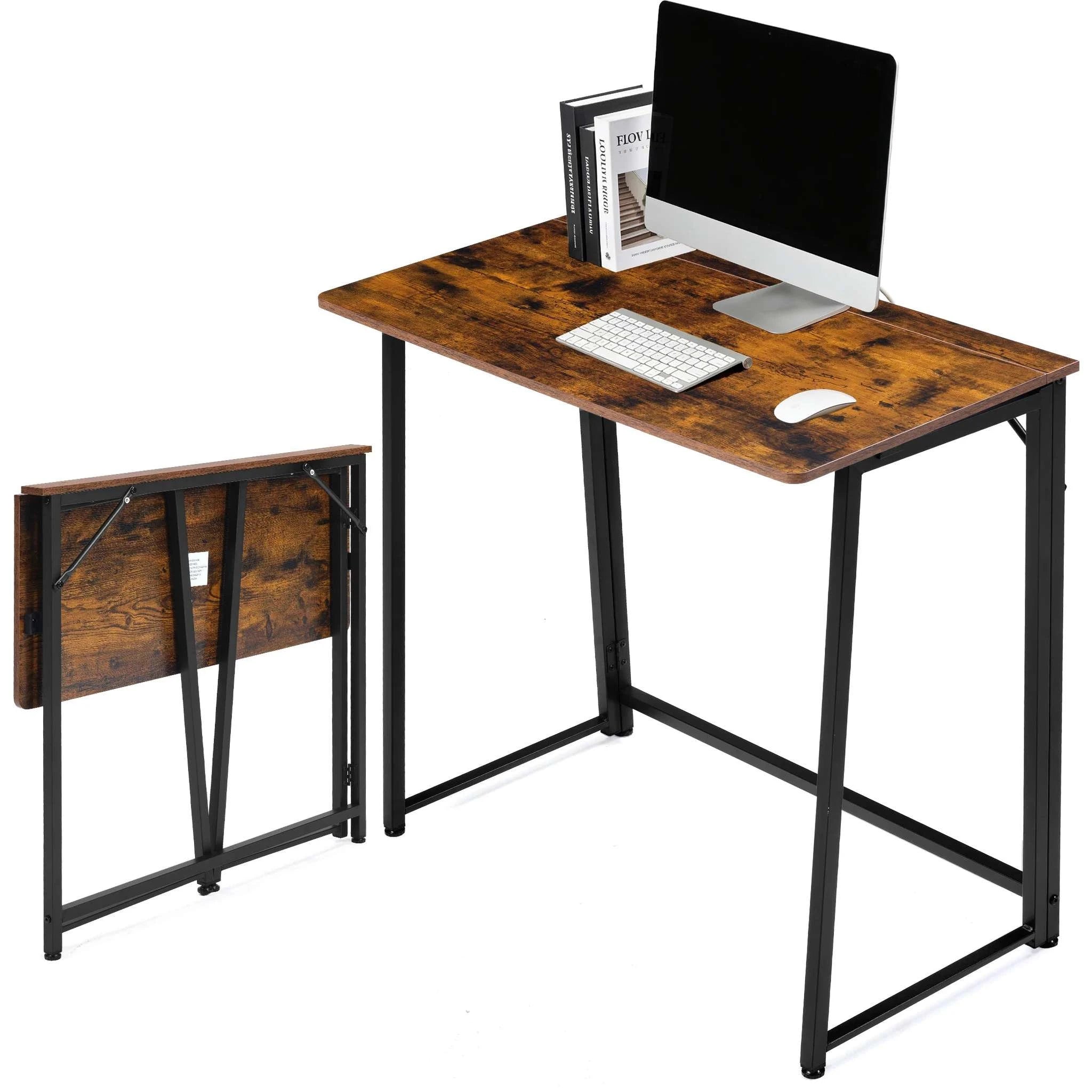 31.5" Folding Office Desk Compact Wooden Workstation with Metal Frame-