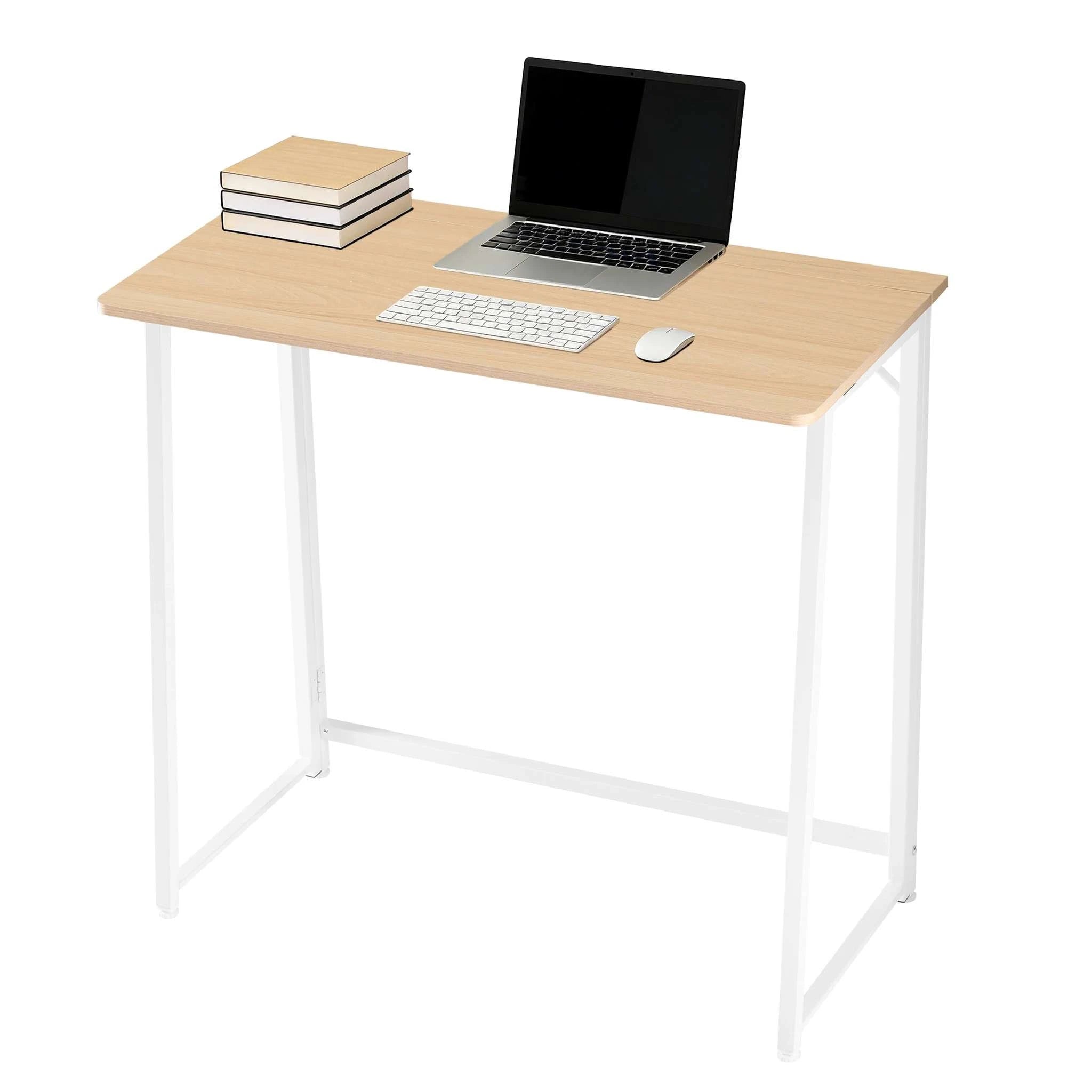 31.5" Folding Office Desk Compact Wooden Workstation with Metal Frame-