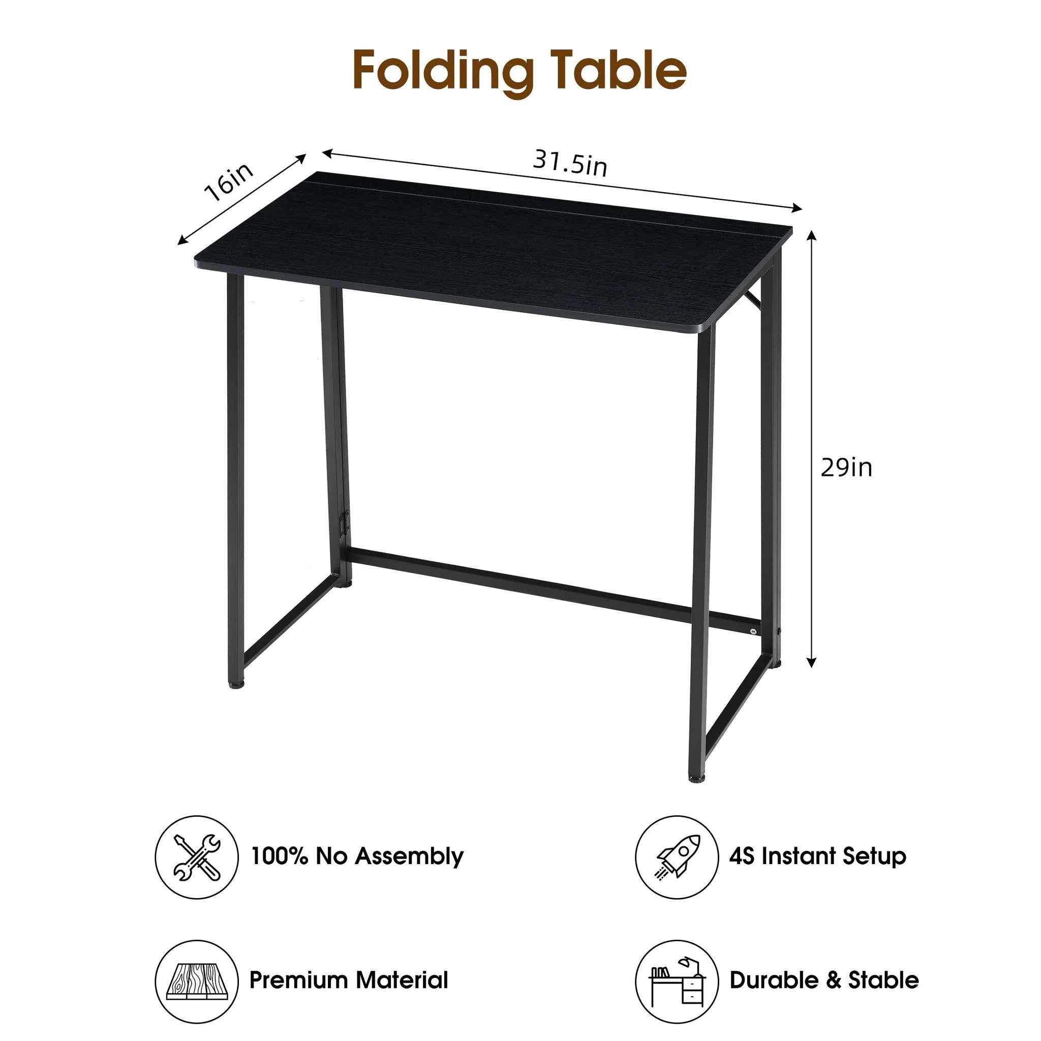 31.5" Folding Office Desk Compact Wooden Workstation with Metal Frame-