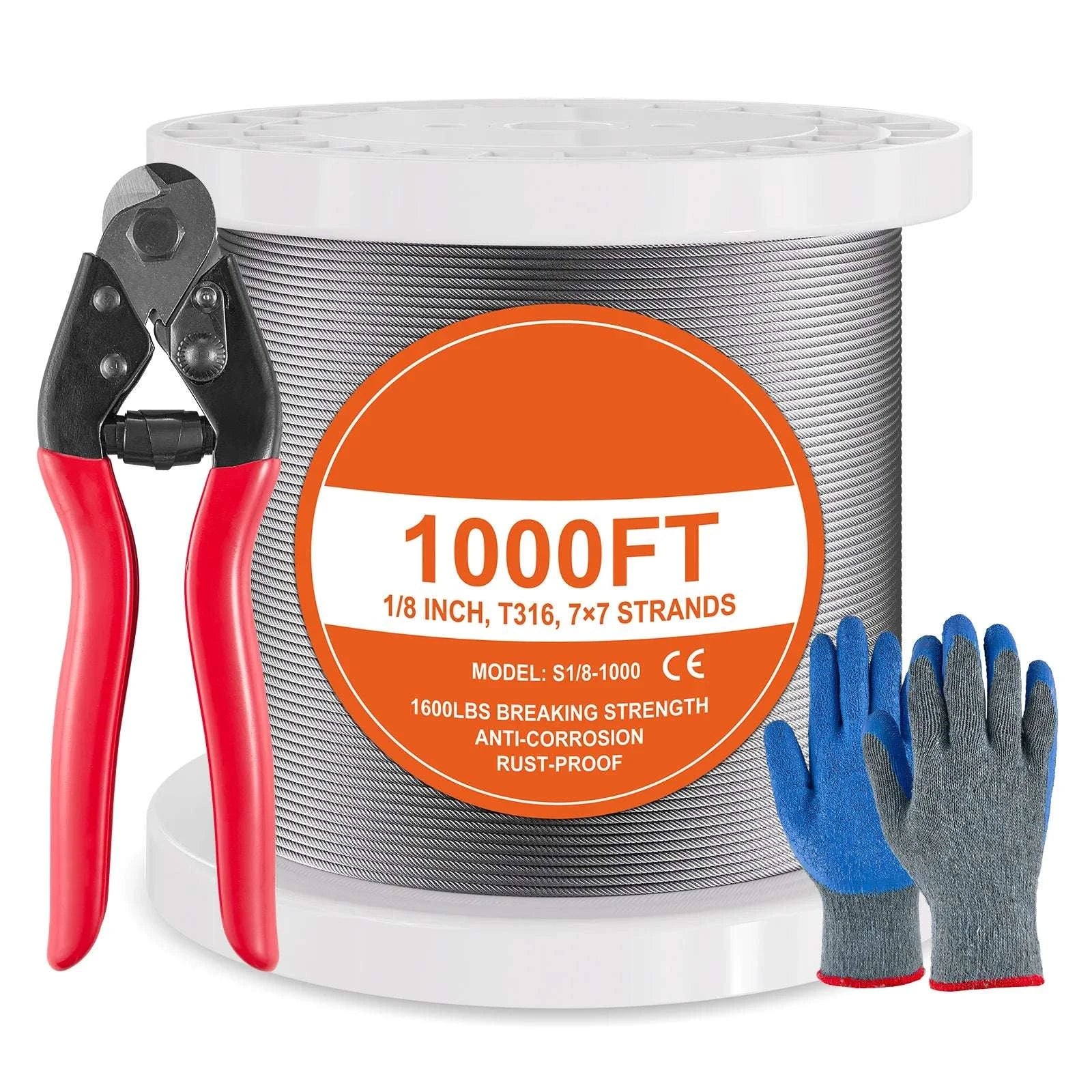 316 Stainless Steel Wire Rope Kit 1/8" 7x7 Cable 600–1000ft-600ft / United States