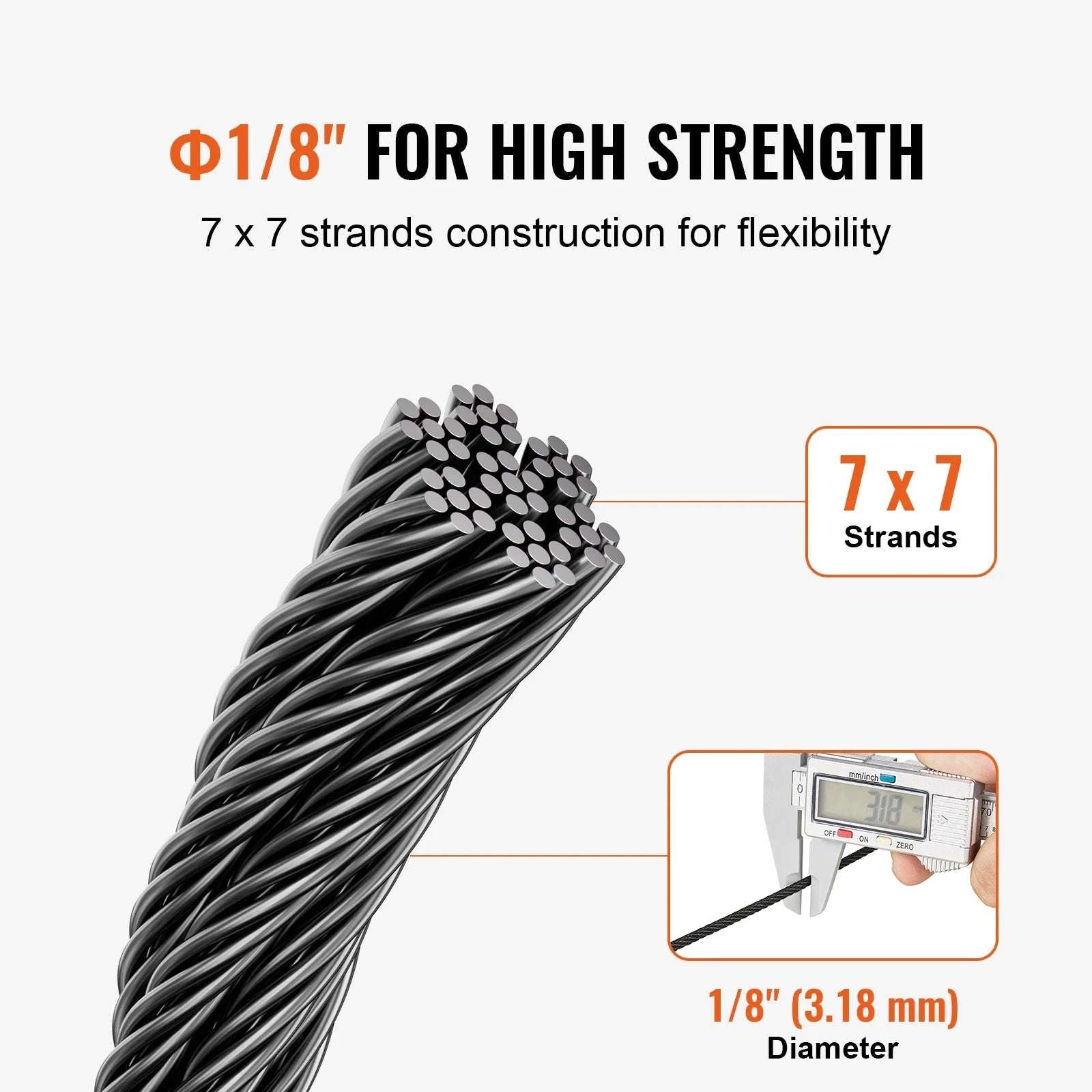 316 Stainless Steel Wire Rope Kit 500ft with Cutter & Gloves-500ft / United States