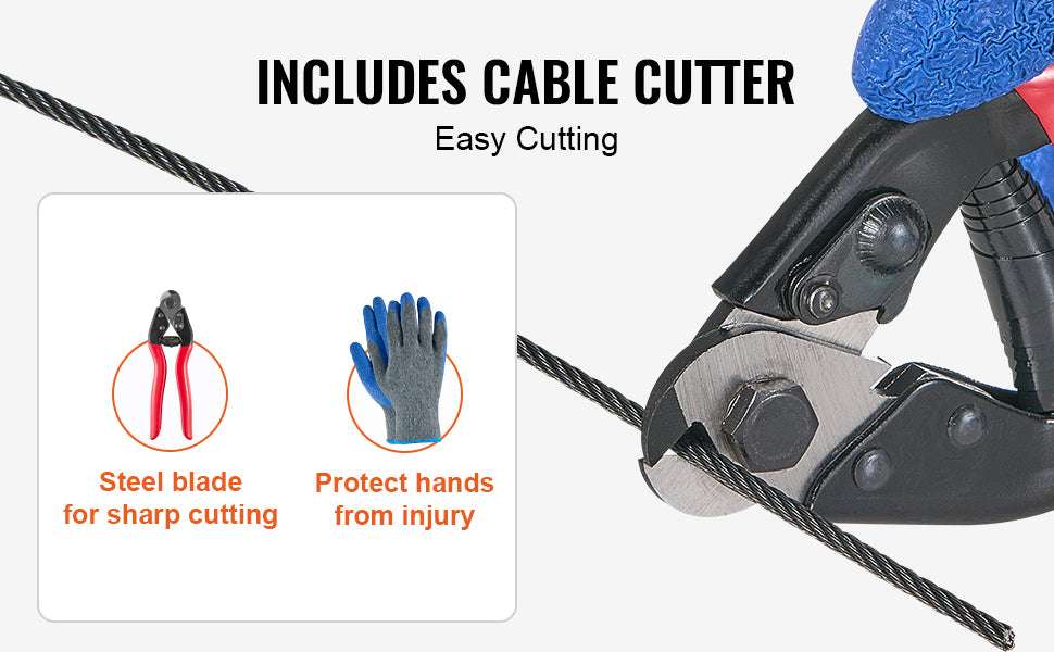 316 Stainless Steel Wire Rope Kit 500ft with Cutter & Gloves-500ft / United States
