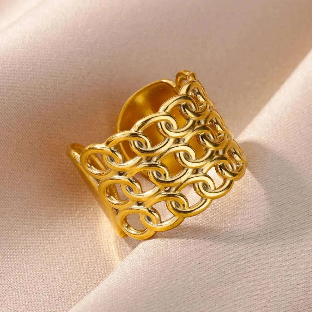 316L Stainless Steel Gold Ring for Women and Couples-JZ3111P-4 / Diameter 17mm / Gold color