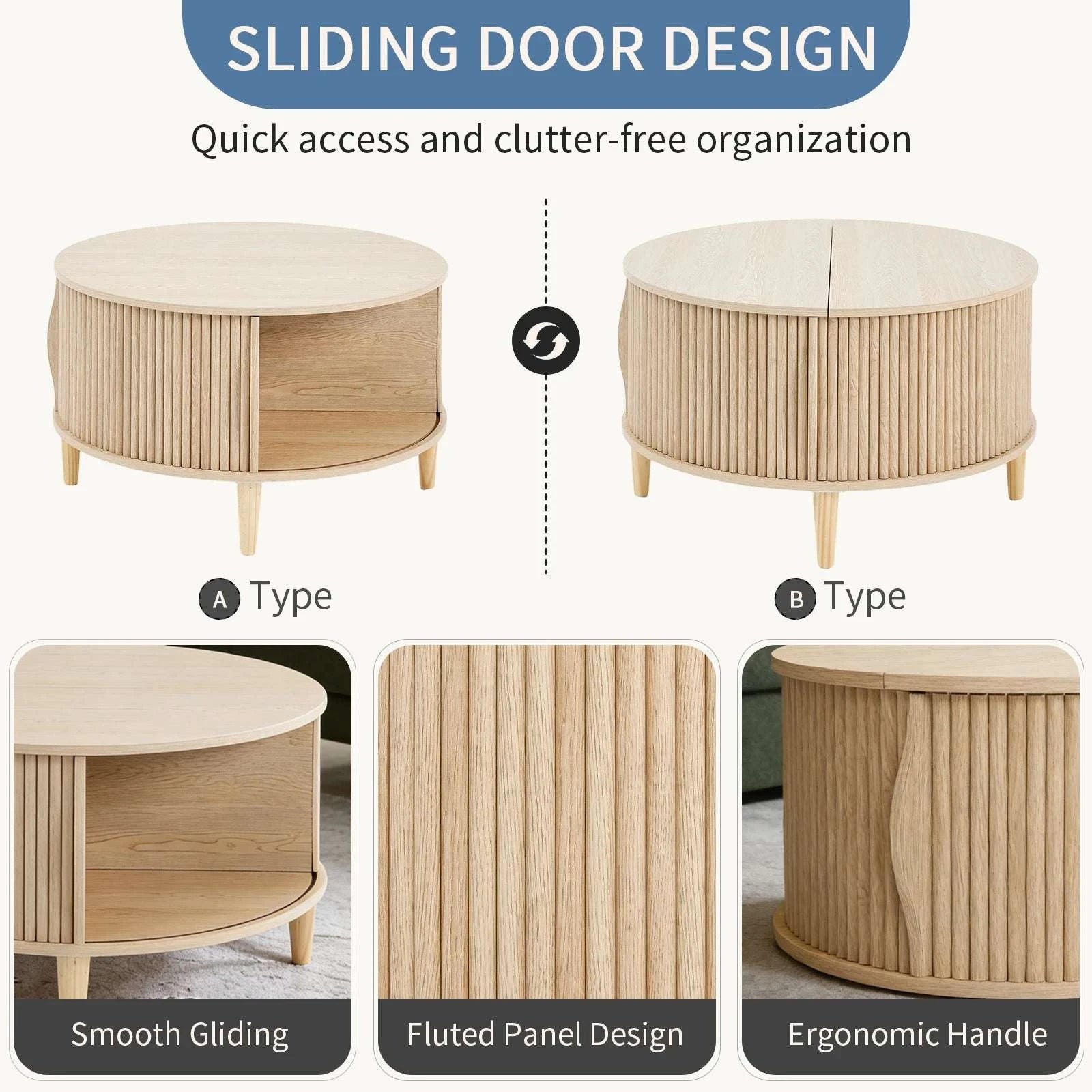 31in Round Coffee Table with Flip-Top Storage and Sliding Door-Rust / United States