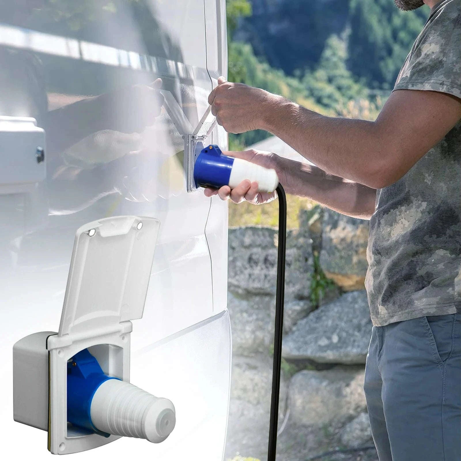 32 Amp RV Inlet Plug and Outlet Box Kit-White / Germany