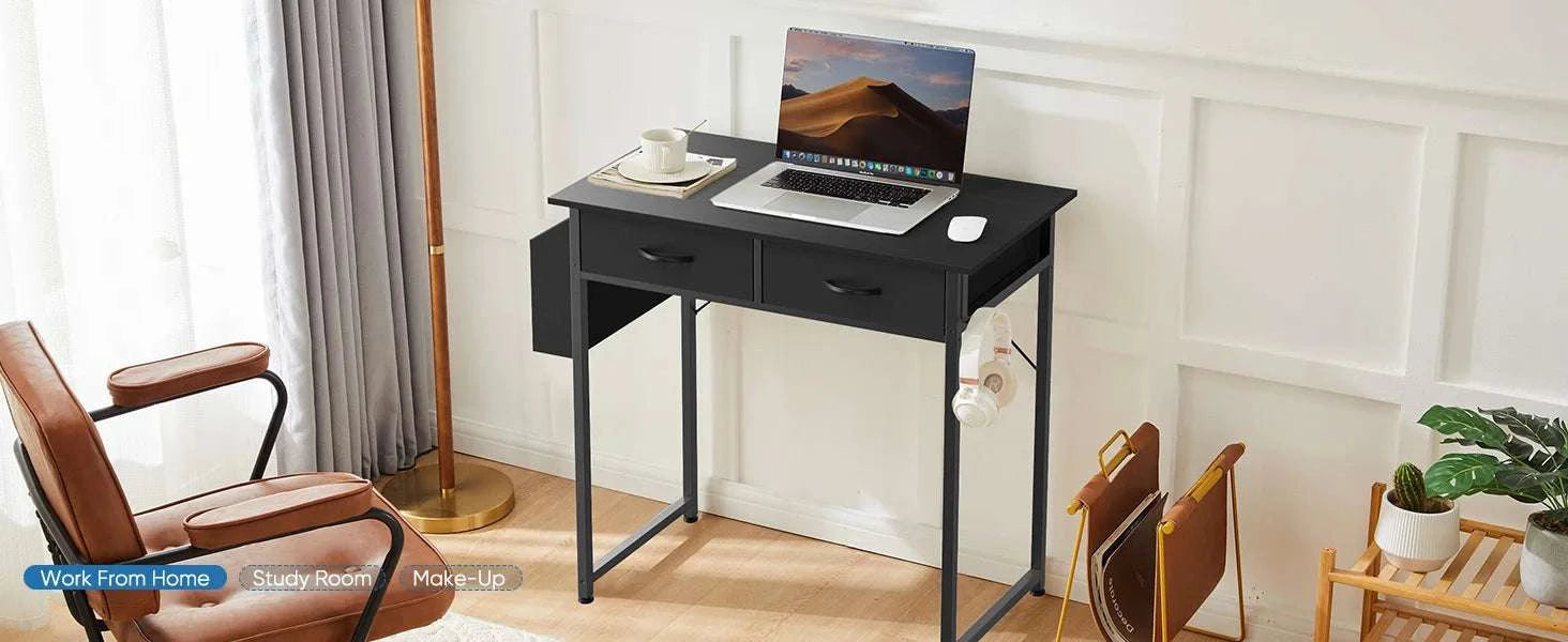 32-Inch Modern Office Desk with Fabric Drawers and Side Storage Bag-black / United States
