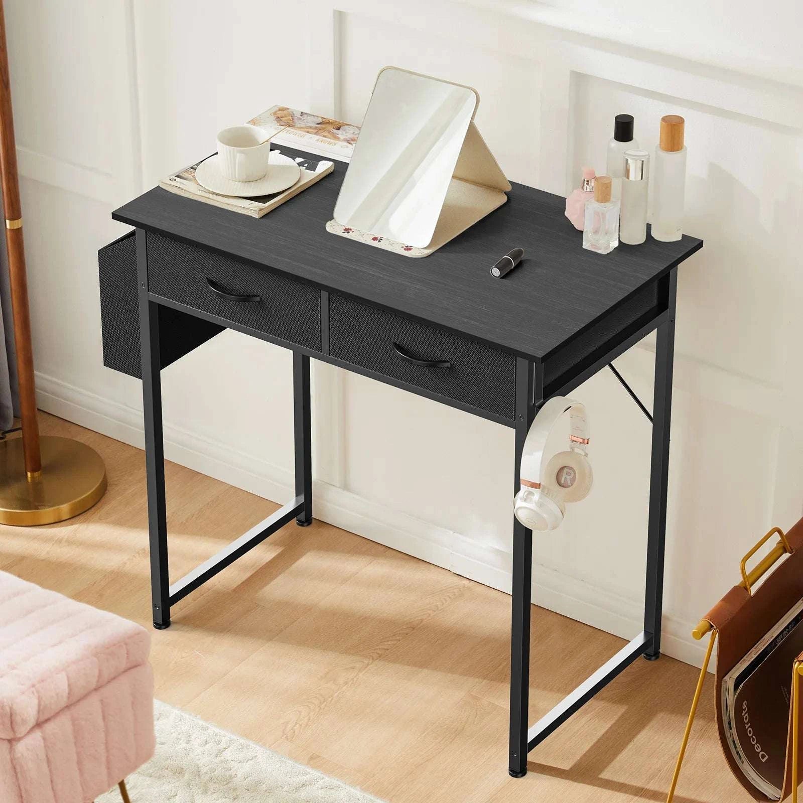 32-Inch Modern Office Desk with Fabric Drawers and Side Storage Bag-black / United States