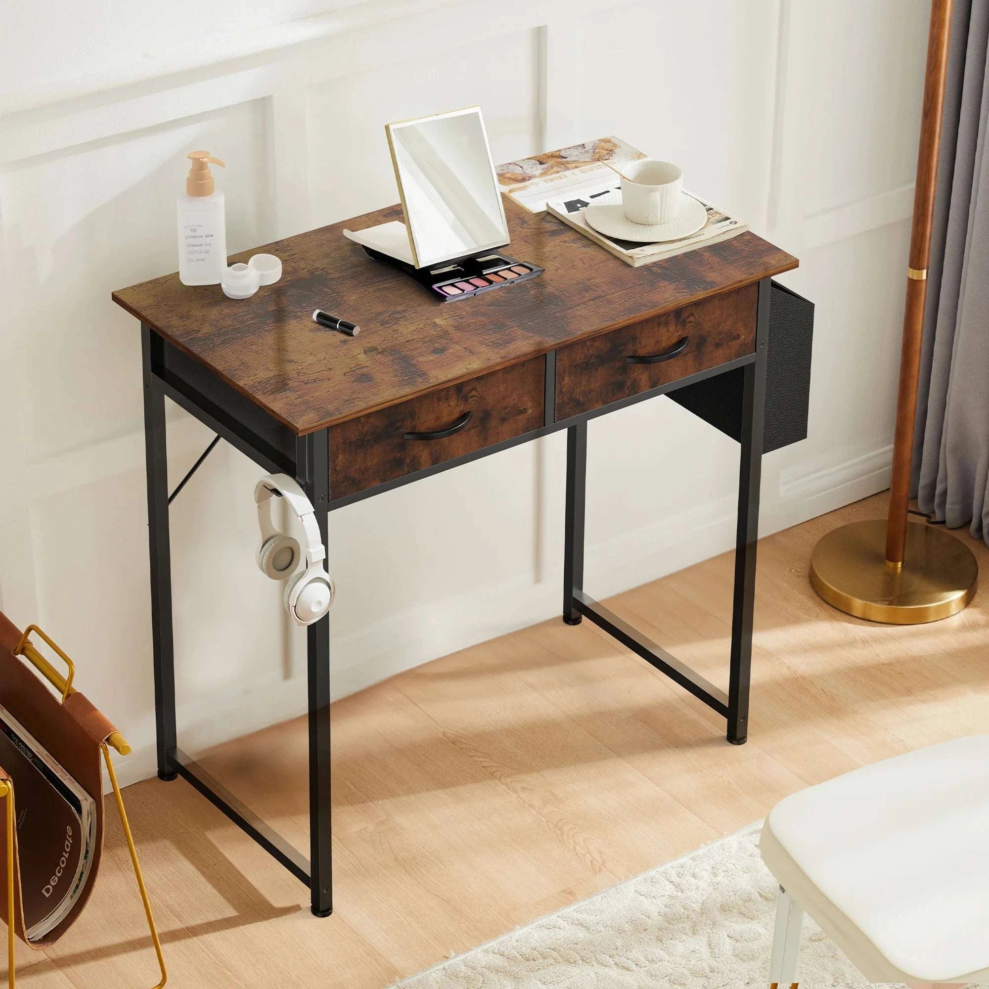 32-Inch Modern Office Desk with Fabric Drawers and Side Storage Bag-black / United States