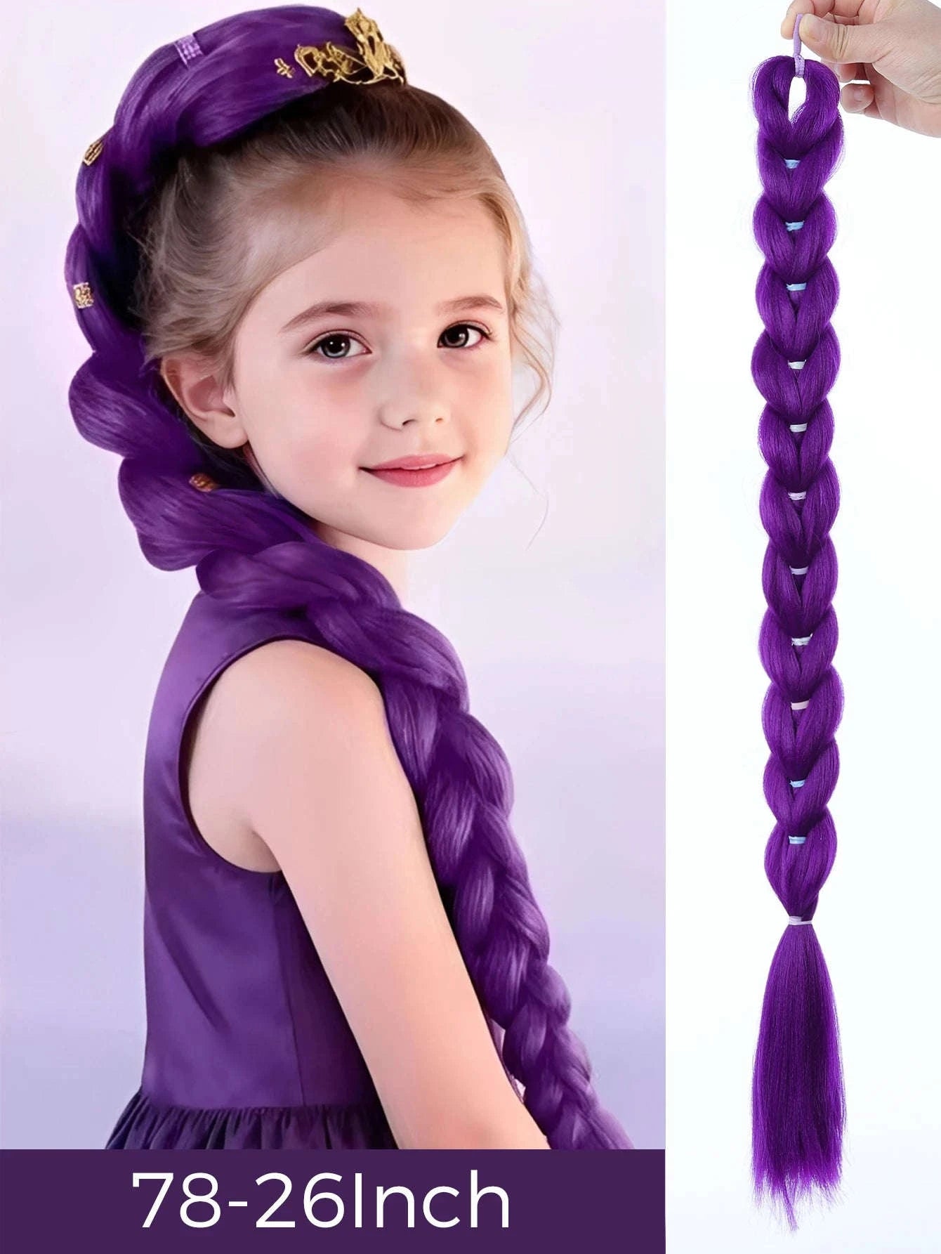 32-inch Purple Braided Ponytail with Shiny Tinsel Hair Extensions-PY716-32-PUR